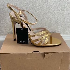 NWT Zara Gold Strappy Heels
